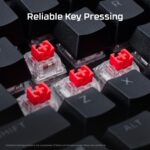 Klaviatūra HyperX Alloy Rise, juoda, iš arti, rodo klavišus ir apšvietimą