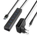 AXAGON HUE-SA7BP USB 3.0 7-port įkrovimo hub'as su 1.2 m kabeliu
