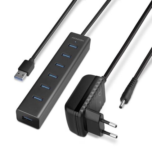 AXAGON HUE-SA7BP USB 3.0 7-port įkrovimo hub'as su 1.2 m kabeliu