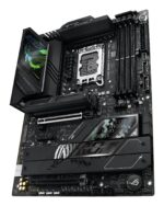 Motininė plokštė ASUS ROG STRIX Z890-F su matomais jungčių prievadais ir aušinimo sistema