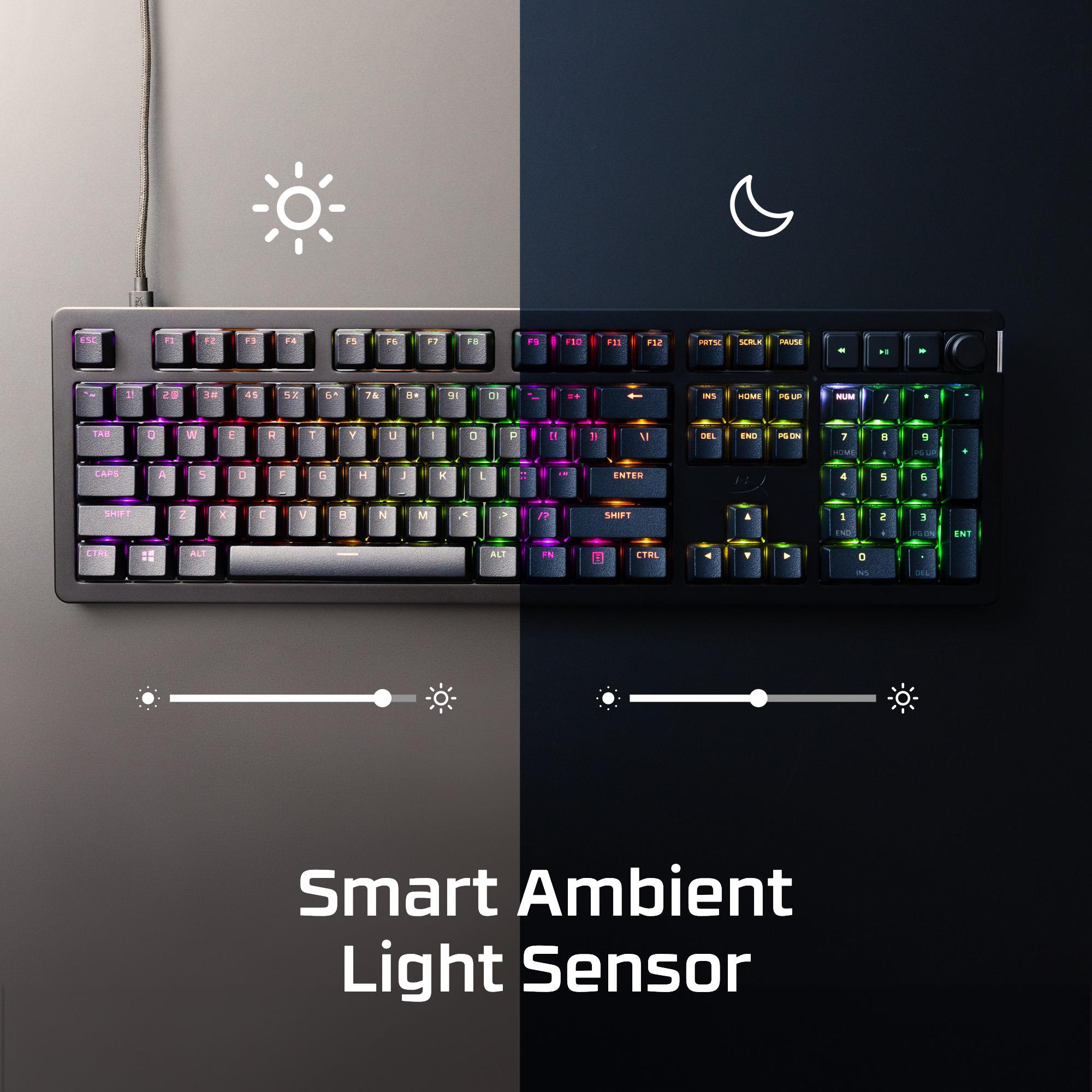 9a91d9ee-826b-4e7d-8997-85321fdd9372 Klaviatūra HyperX Alloy Rise, šoninis vaizdas su apšvietimu