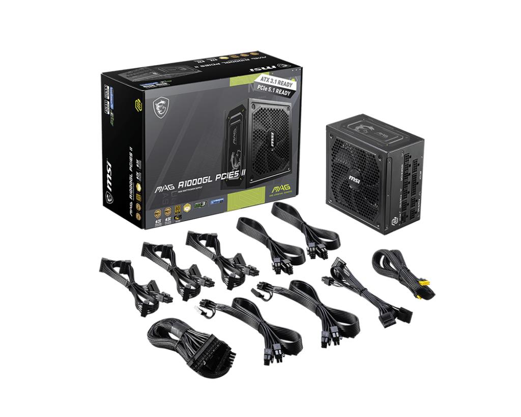 9fd838ff-ee6b-4e0b-93e0-2aba423ecbd3 Power Supply MSI MAG A1000GL PCIE5 II ATX 3.1 1000 Watts Efficiency 80 PLUS GOLD PFC Active MAGA1000GLPCIE5II
