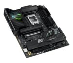 Motininė plokštė ASUS ROG STRIX Z890-F su atvaizdu iš šono ir jungčių išdėstymu