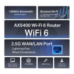 Wireless Router TP-LINK Wireless Router 5400 Mbps Wi-Fi 6 IEEE 802.11a IEEE 802.11 b/g IEEE 802.11n IEEE 802.11ac IEEE 802.11ax USB 3.0 3x10/100/1000M 1x2.5GbE LAN WAN ports 1 Number of antennas 6 ARCHERAX72PRO