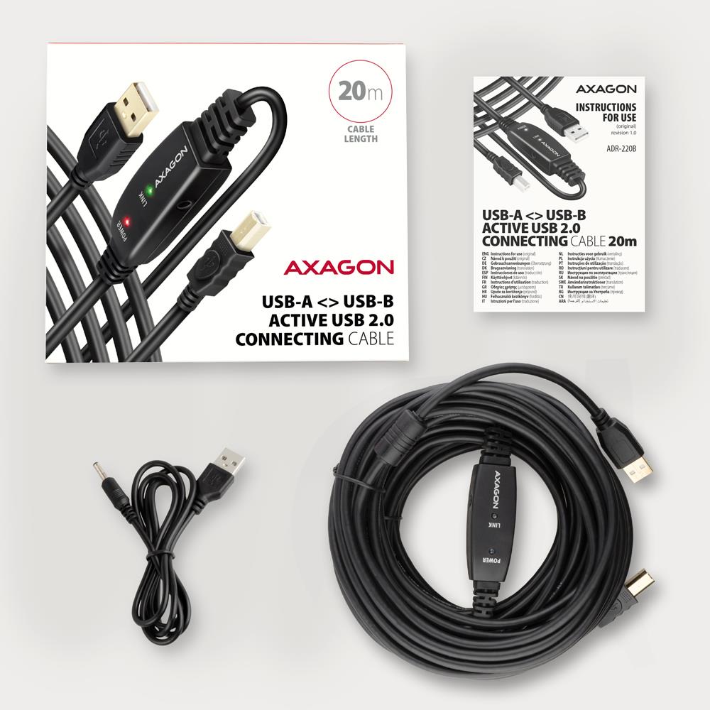 a190ce2d-9218-44f2-a14b-98f85803df20 CABLE USB2.0 A-M/B-M ACTIVE/20M ADR-220B AXAGON