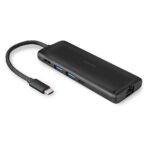 I/O dokas LINDY USB-C DST-Mini su matomais prievadais ir jungtimis