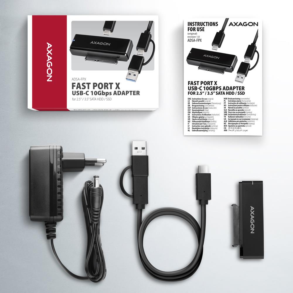 a4ab52c2-700a-4637-bcee-c686f3c2f5e0 SSD ACC ADAPTER USB-C/SATA 6G/10GBPS 0.6M ADSA-FPX AXAGON