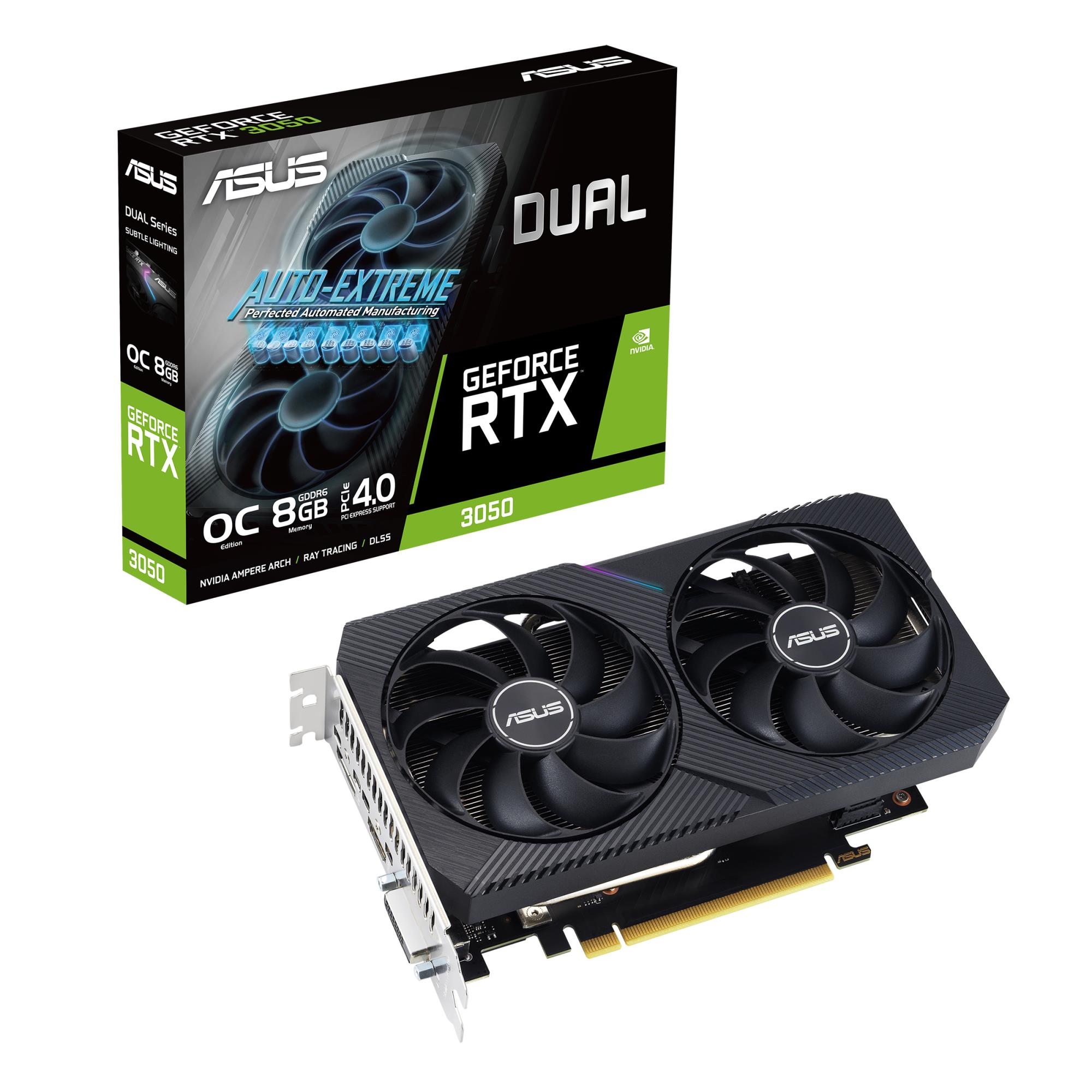 a8cf5596-5d3f-4fce-8e80-0cd72bd4479e Graphics Card ASUS NVIDIA GeForce RTX 3050 8 GB GDDR6 128 bit PCIE 4.0 16x Dual Slot Fansink 1xDVI-D 1xHDMI 1xDisplayPort DUAL-RTX3050-O8G-V2