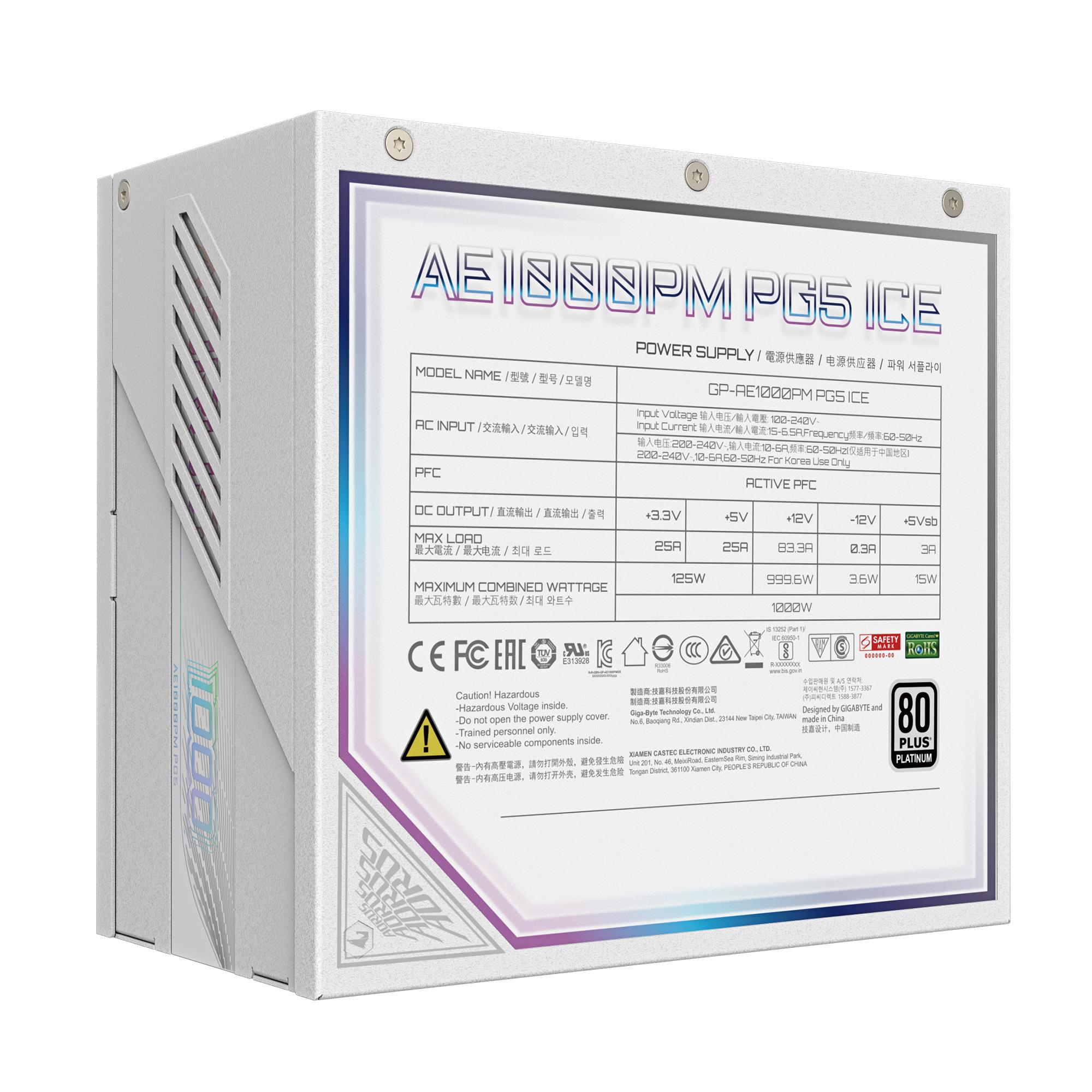 a93e6f08-cf9c-4175-83f9-1e4791db43c4 Power Supply GIGABYTE GP-AE1000PM PG5 ICE 1000 Watts Efficiency 80 PLUS PLATINIUM PFC Active MTBF 100000 hours GP-AE1000PMPG5ICE
