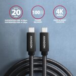 USB-C į USB-C laidas, juodas, 2 metrų ilgio, apvyniotas pintine