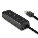 USB 3.0 hubas su 1.2 m kabeliu, matomas iš šono