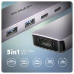 USB-C hubas HMC-5H60 su penkiomis jungtimis, matomas iš šono