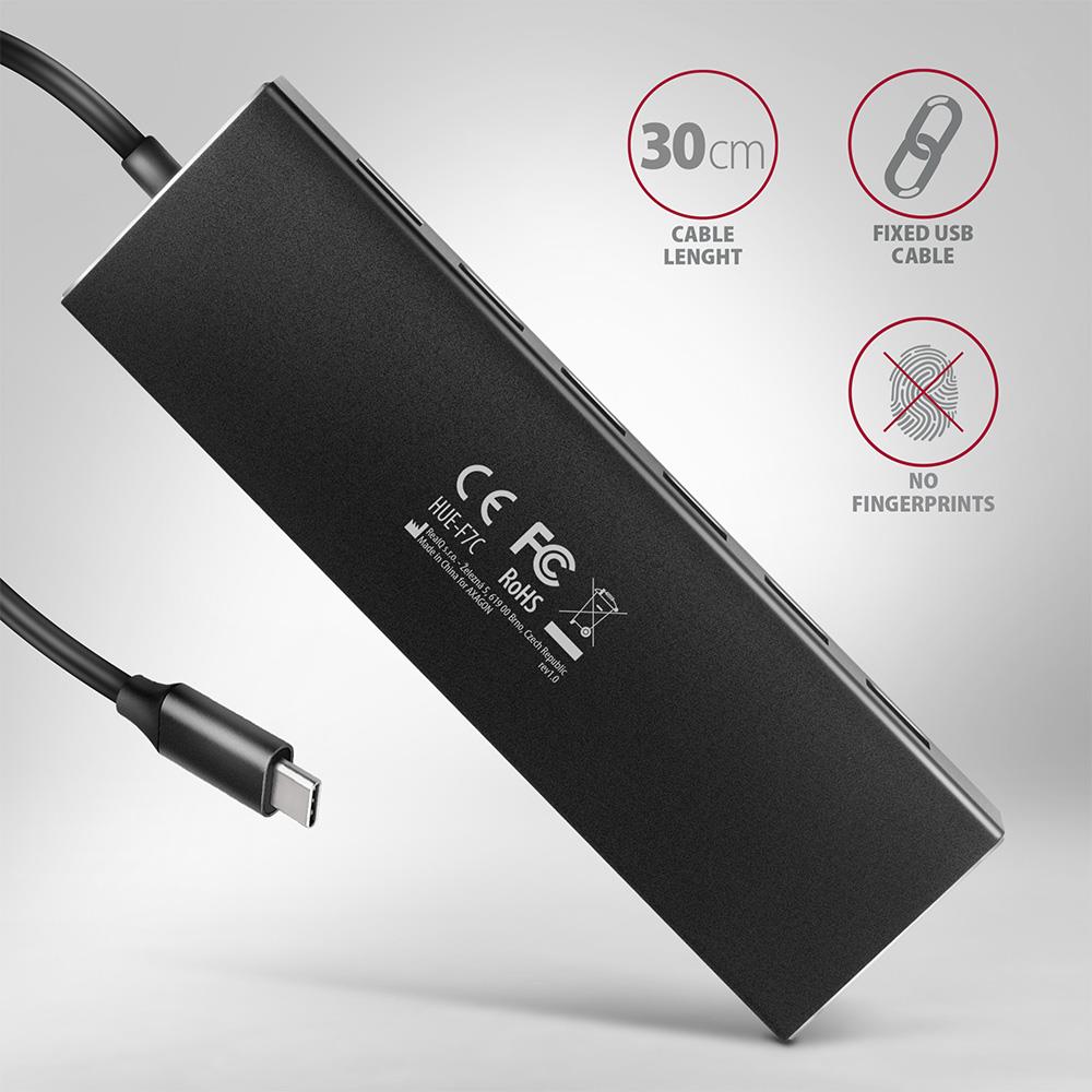 ae77eeee-f9a5-48dd-9573-1a3f539c52de I/O HUB USB-C 7PORT FLAT/0.3M HUE-F7C AXAGON