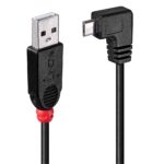USB 2.0 A į Micro-B laidas, 1m ilgio, 90 laipsnių kampu