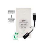 Adapteris DP į HDMI su matomu jungčių išdėstymu ir detalėmis