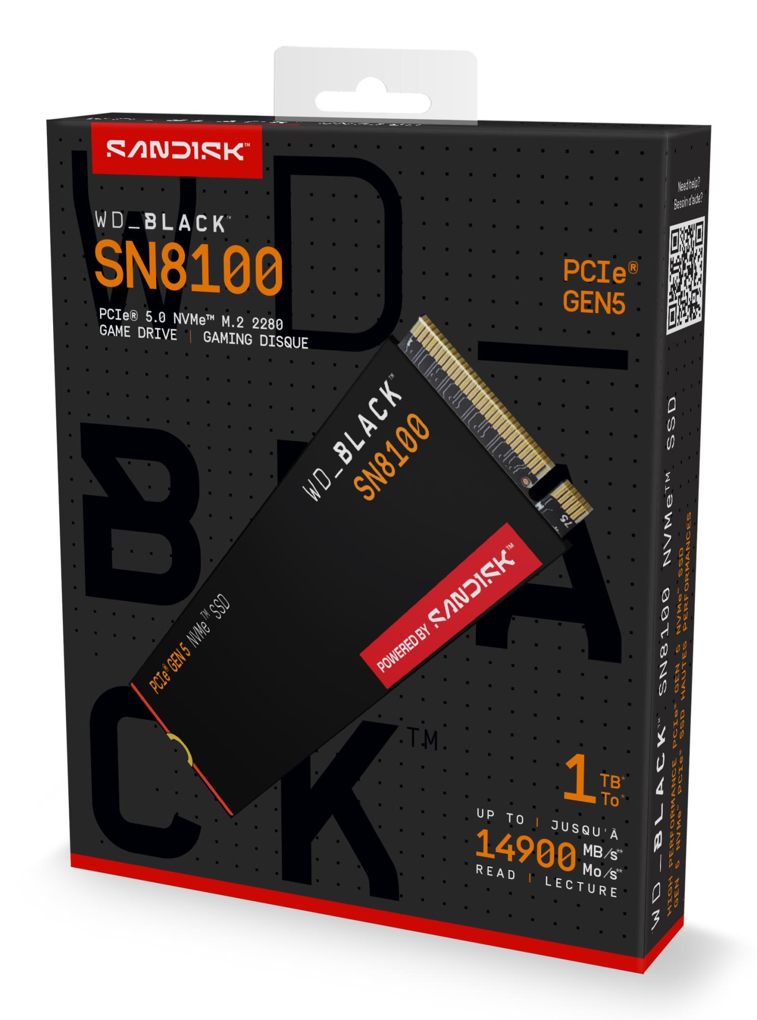 b18f09c8-ef87-4c27-bcaf-708762f2f9d5 SSD WESTERN DIGITAL Black SN8100 1TB M.2 PCIe Gen5 NVMe 3D TLC Write speed 11000 MBytes/sec Read speed 14900 MBytes/sec WDS100T1X0M