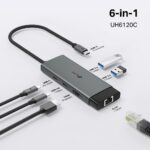 I/O HUB USB-C 6PORT/UH6120C TP-LINK, šoninis vaizdas su prievadų išdėstymu