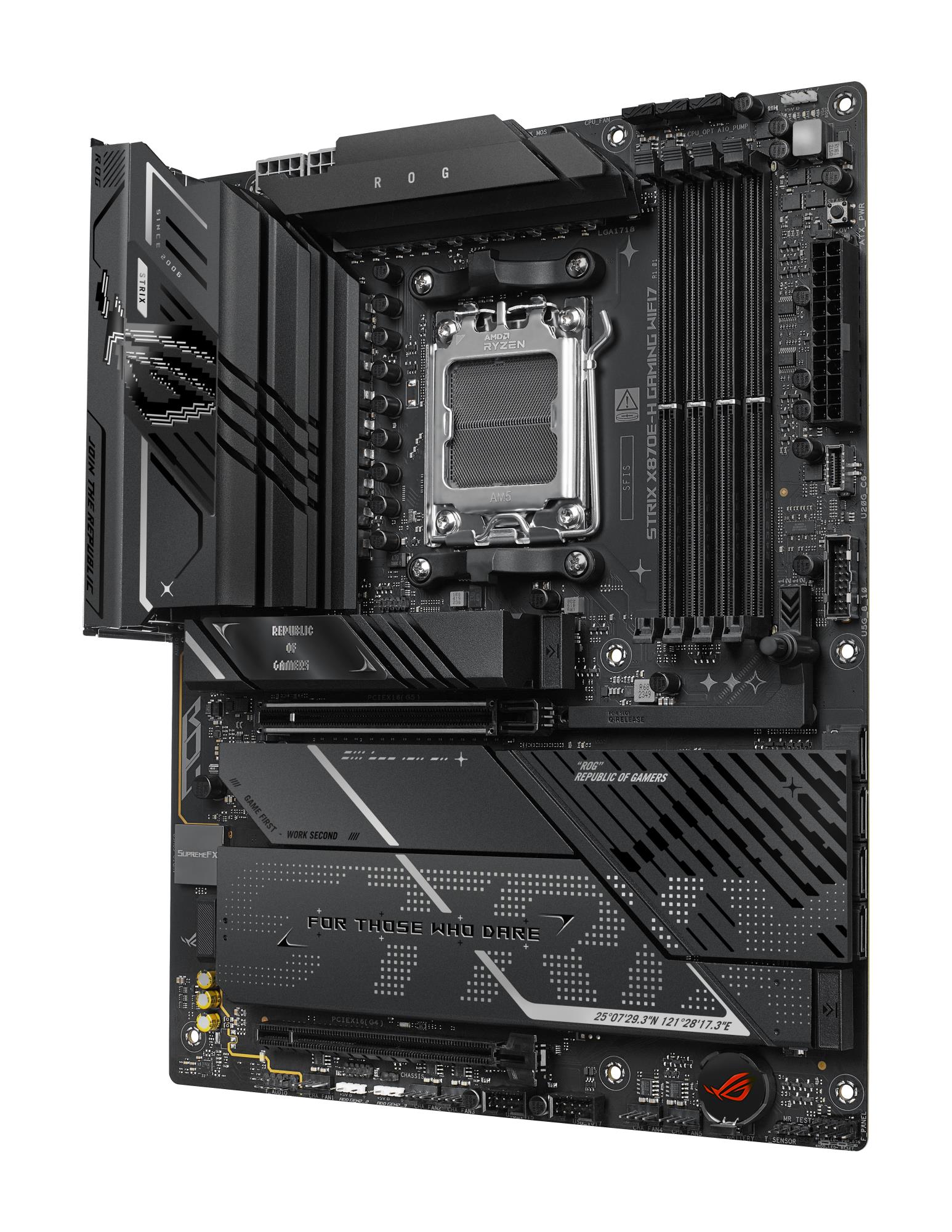 b80e2273-39ea-4926-a52a-8f6d8abcdade-1 Motininė plokštė ASUS ROG STRIX X870E-H su matmenimis ir jungčių išdėstymu