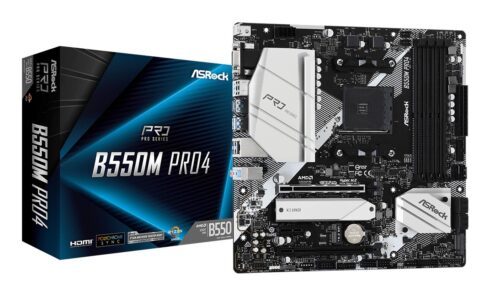 ASROCK B550MPRO4 pagrindinė plokštė su AMD B550 ir 4 DDR4 atminties lizdais