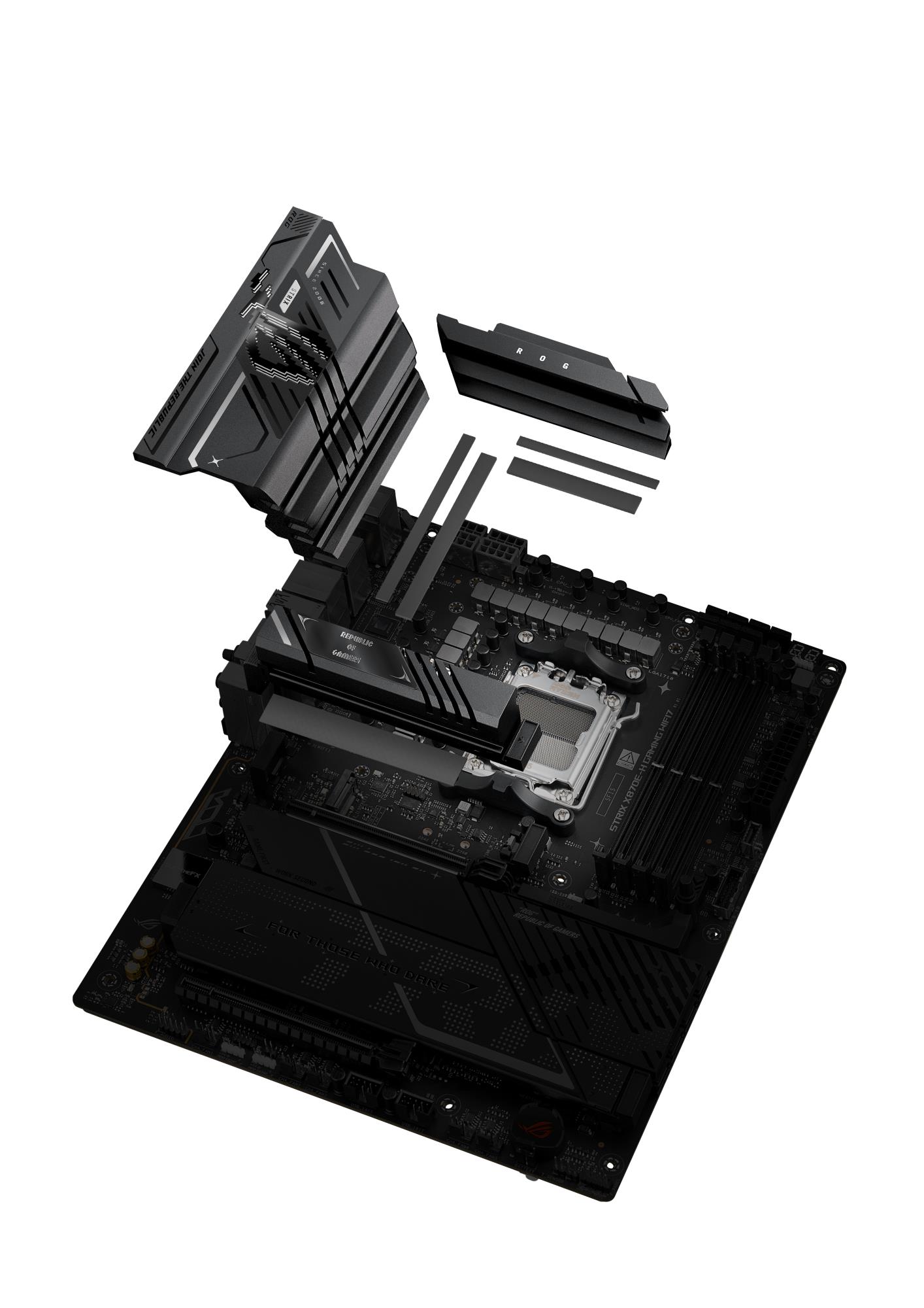 baa006fb-6ea0-4c04-86cf-0fb76c9ecfc2-1 Motininė plokštė ASUS ROG STRIX X870E-H su atidarytu pakuotės dizainu