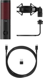 Mikrofonas HyperX QuadCast 2, šoninis vaizdas su matomais valdymo mygtukais
