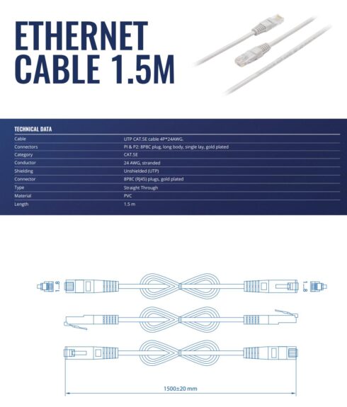 PATCH CABLE ETHERNET 1.5M PR2LA15B