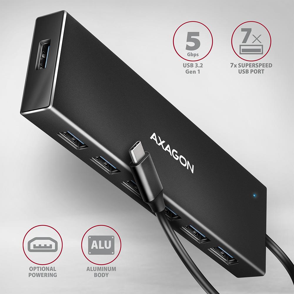 c01938f4-01e4-4b78-ad10-57e8c4d58883 I/O HUB USB-C 7PORT FLAT/0.3M HUE-F7C AXAGON