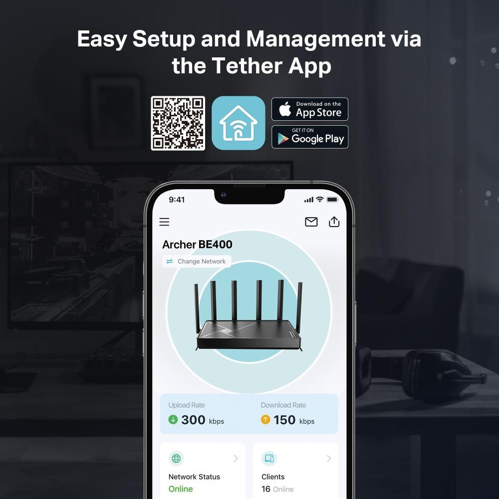 c0e1dc93-1ae4-4e1a-9289-f45f97a0fd58 Wireless Router TP-LINK Wireless Router 6500 Mbps Wi-Fi 7 3x10/100/1000M 1x2.5GbE LAN WAN ports 1 Number of antennas 6 ARCHERBE400