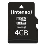 Atminties kortelė „Intenso Micro SDHC 4GB“ su adapteriu, iš arti