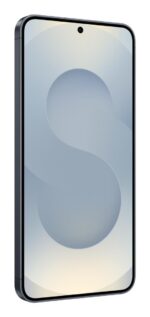 Galaxy S25 mobilusis telefonas, matomas iš šono su ekranu įjungtu