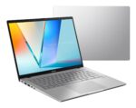 Nešiojamas kompiuteris ASUS VivoBook S14, šoninis vaizdas su atidarytu ekranu