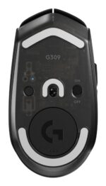 Pelė Logitech G309, juoda, matoma iš viršaus su mygtukais
