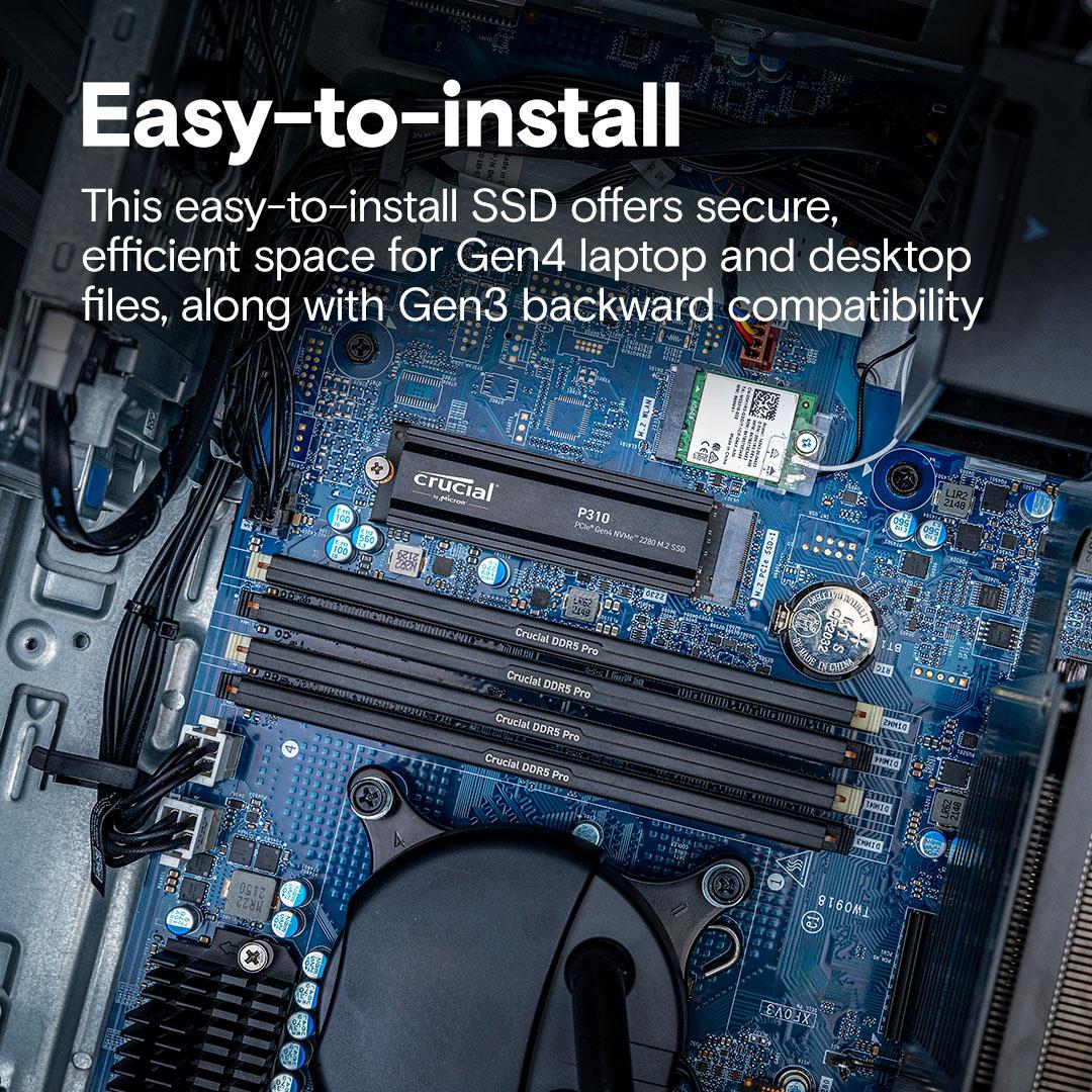 c83cee4f-864c-4146-b0e5-8ad888d45d33-1 SSD CRUCIAL P310 1TB M.2 PCIe Gen4 NVMe 3D NAND Write speed 6000 MBytes/sec Read speed 7100 MBytes/sec TBW 220 TB CT1000P310SSD5