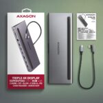 Dokų stotelė HMC-4KX3, šoninis vaizdas su HDMI ir USB-C prievadais