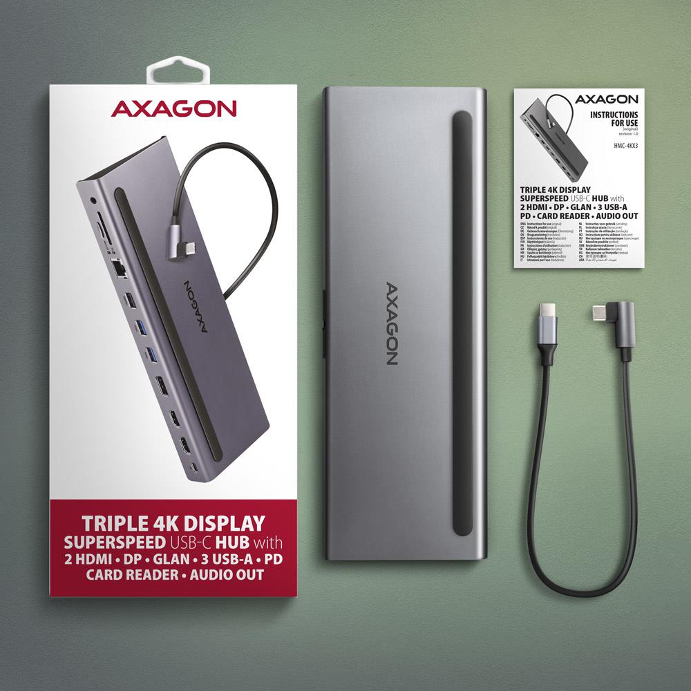 c873b673-780b-4b3d-b3ca-8710364e1b7f Dokų stotelė HMC-4KX3, šoninis vaizdas su HDMI ir USB-C prievadais