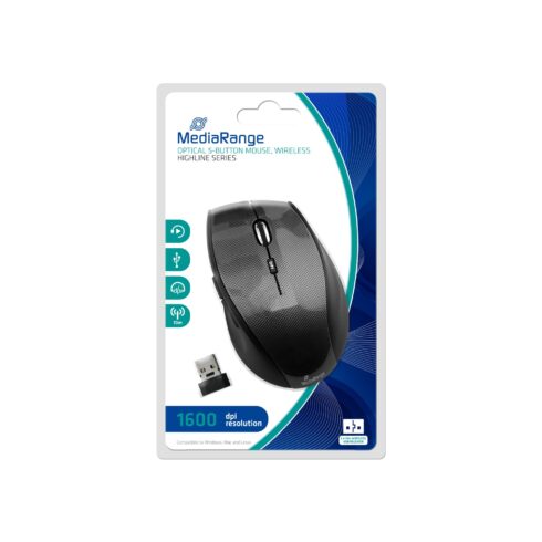 USB optinė pelė 5 mygtukų, 1000/1200/1600 dpi, juoda