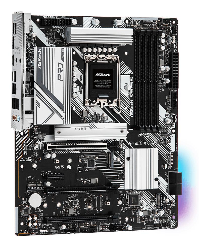 cc90f3a6-d172-4464-bd0c-fef495e5743d Mainboard ASROCK Intel B760 Express LGA1700 ATX Memory DDR5 Memory slots 4 1xPCI-Express 3.0 1x 1xPCI-Express 3.0 16x 1xPCI-Express 4.0 16x 1xPCI-Express 5.0 16x 3xM.2 1xHDMI 1xDisplayPort 2xUSB 2.0 5xUSB 3.2 1xUSB-C 1xRJ45 3xAudio port B760PRORS