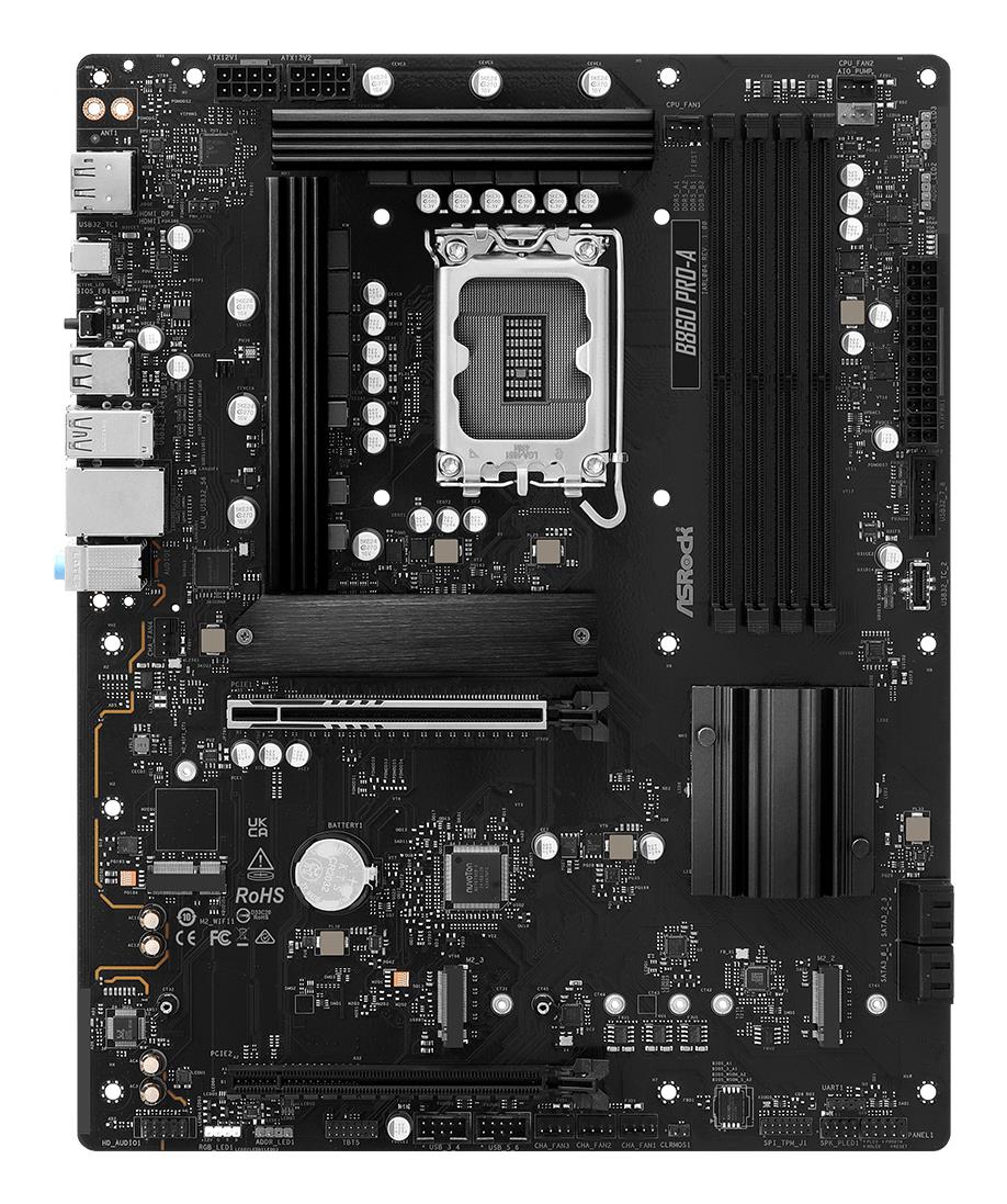 ce9f9f80-e748-4a42-ae71-113283c2af15 ASROCK B860PRO-A motininė plokštė, prievadų išdėstymas ir jungtys