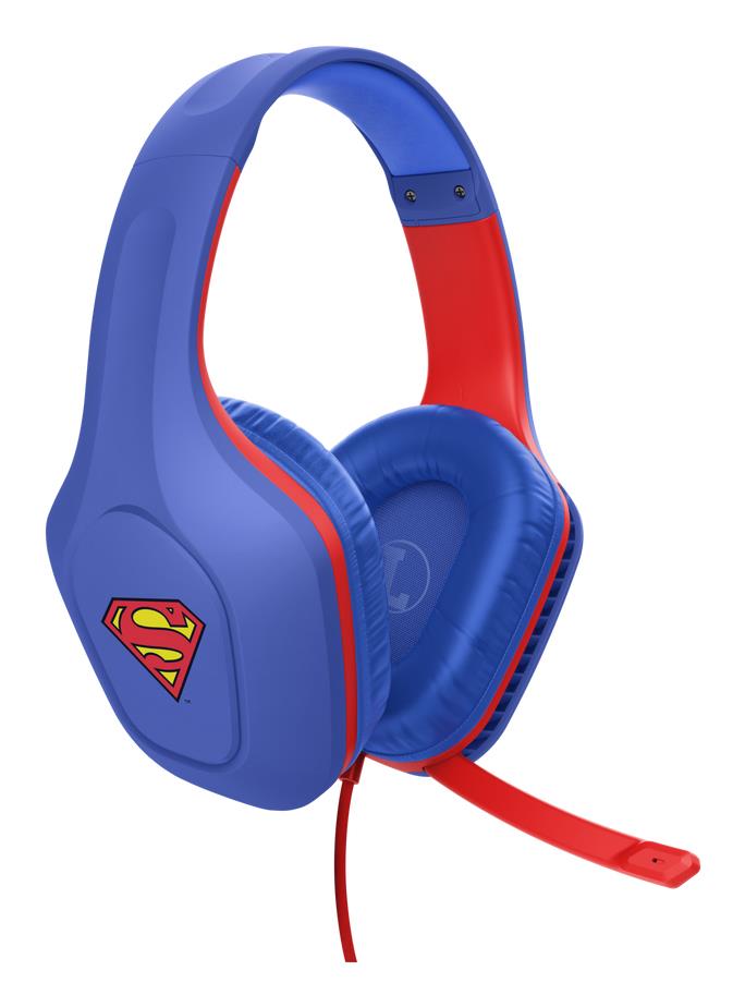 d014fea1-6cb2-4ddf-9500-242446d44cff Ausinės GXT415SM ZIROX/SUPERMAN, šoninis vaizdas su mėlyna ir raudona spalva