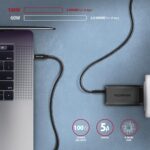 USB-C į USB-C kabelis su juoda pintine apdaila, 2 m ilgio