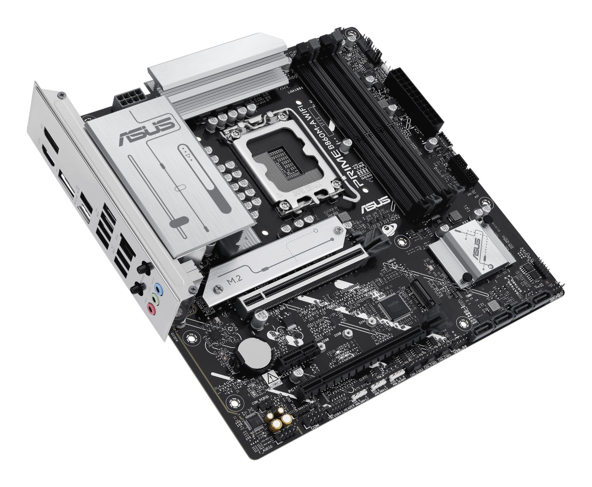 d4179e54-5c31-4ba7-bbc1-96d918e1a44d Mainboard ASUS Intel B860 Express LGA1851 Micro-ATX Memory DDR5 Memory slots 4 1xPCI-Express 4.0 1x 1xPCI-Express 4.0 16x 1xPCI-Express 5.0 16x 2xM.2 1xHDMI 1xDisplayPort 7xUSB 2.0 1xUSB-C 1xUSB-C w/Thunderbolt 1xOptical S/PDIF 1xRJ45 3xAudio port PRIMEB860M-AWIFI