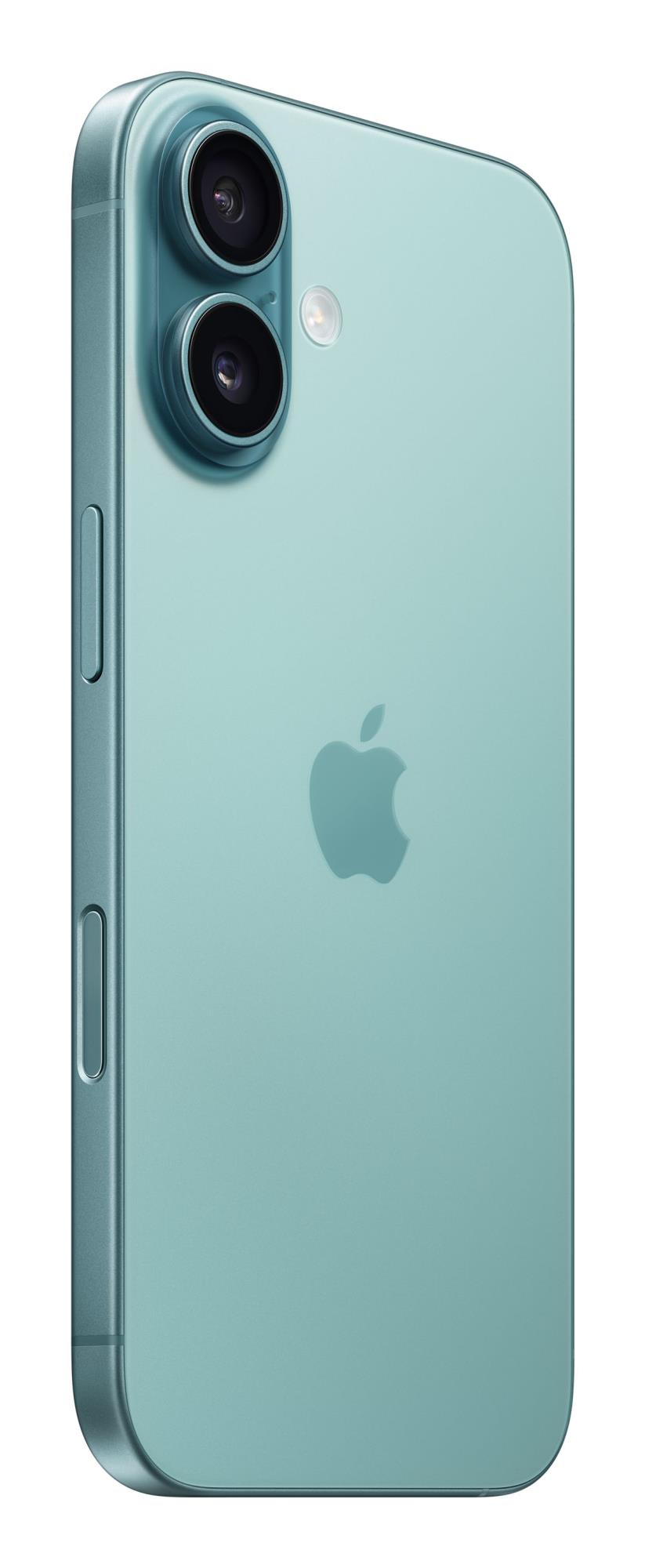 d61fff18-67d8-4ea1-bdb9-b6b2dbeb3c62 Apple iPhone 16 128GB Teal, matomas iš šono su ekrano ir kamerų detalėmis