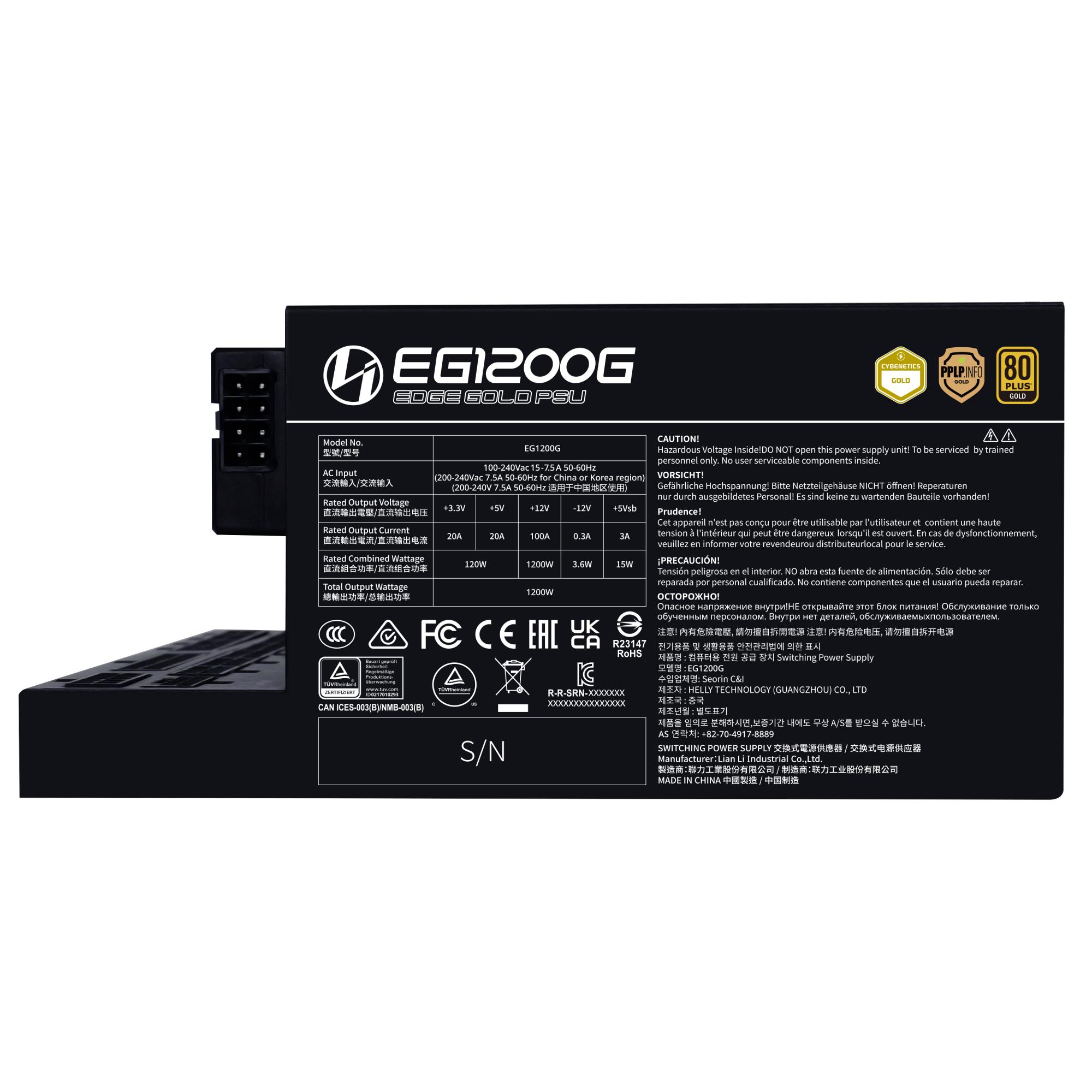 ddbcf645-6734-493d-8be5-03834dff8e1d Power Supply LIAN LI EDGE GOLD 1200 1200 Watts Efficiency 80 PLUS GOLD PFC Active G9P.EG1200G.BH00.EU
