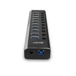 USB3 I/O HUB 10PORT/43370 LINDY, šoninis vaizdas su prijungtais įrenginiais