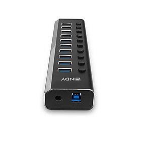 ddd93df6-3f8a-4afb-b5cd-a05080595928 USB3 I/O HUB 10PORT/43370 LINDY, šoninis vaizdas su prijungtais įrenginiais