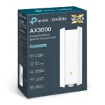 TP-LINK Omada EAP650-OUTDOOR, matomas iš šono, rodo prievadų išdėstymą