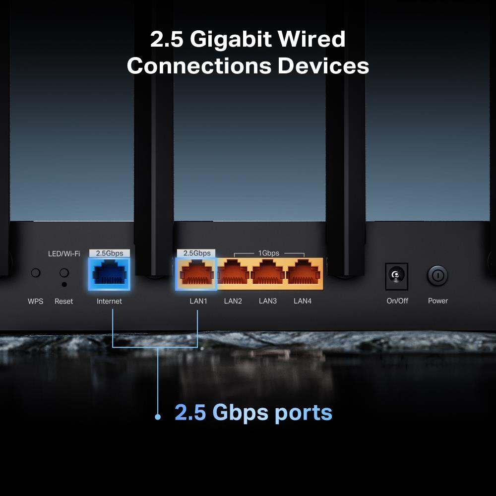 dfa03781-c429-43d0-8b0f-de52711e7a61 Wireless Router TP-LINK Wireless Router 6500 Mbps Wi-Fi 7 3x10/100/1000M 1x2.5GbE LAN WAN ports 1 Number of antennas 6 ARCHERBE400