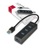 USB 3.0 hub'as AXAGON HUE-S2B, matomas iš viršaus su prijungtais laidais