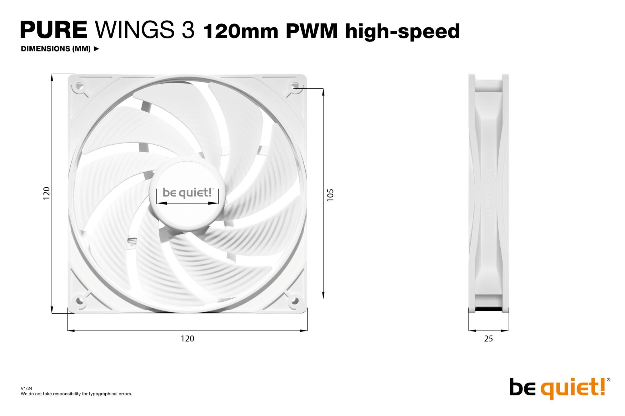e1830a54-09c7-4b88-85e3-54b1b2265839 CASE FAN 120MM PURE WINGS 3/WH PWM HIGH-SP BL111 BE QUIET