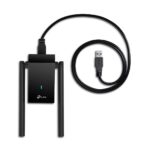 Adapteris iš šono, rodantis USB jungtį ir antenas